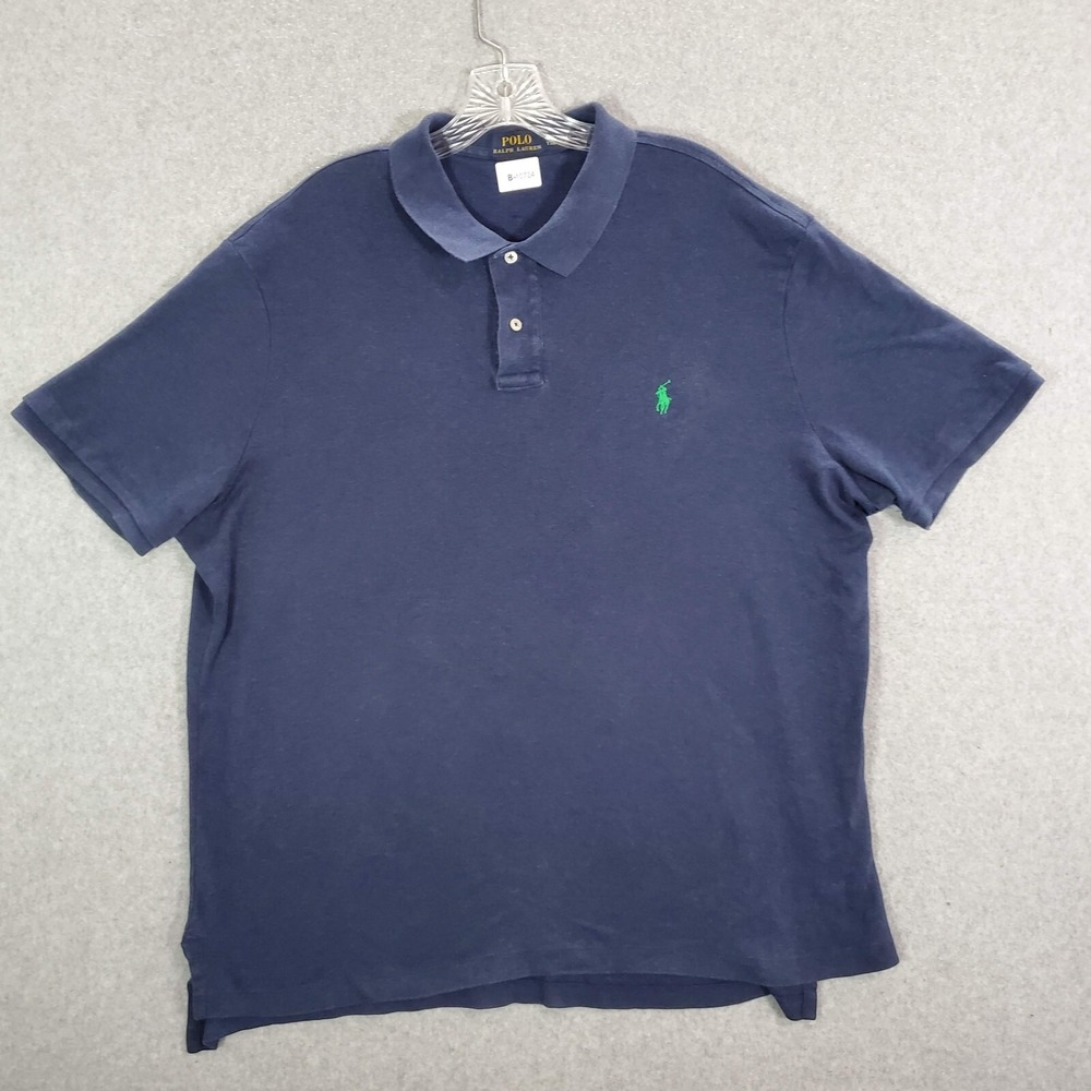 Polo Ralph Lauren Men Polo Shirt 2XL Blue Logo Short Sleeve Collar Pullover